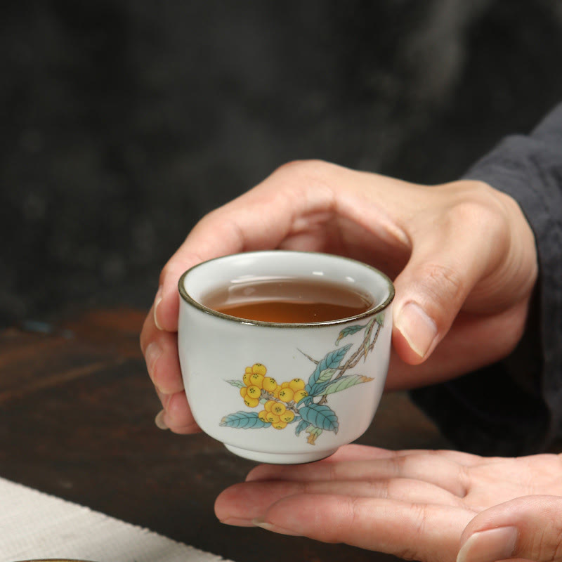 Buddha Stones Loquat Lychee Snow Scenery Landscape Grape Apple Ceramic Teacup Kung Fu Tea Cup - image 2