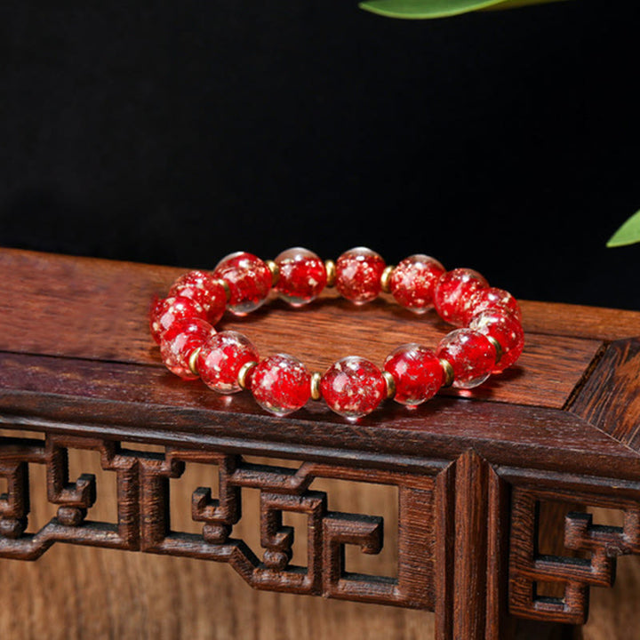 Buddha Stones Gold Swallowing Beast Family Charm Luminous Fluorescent Liuli Glass Bead Success Bracelet - Red - Simple Version - 12mm - image 10