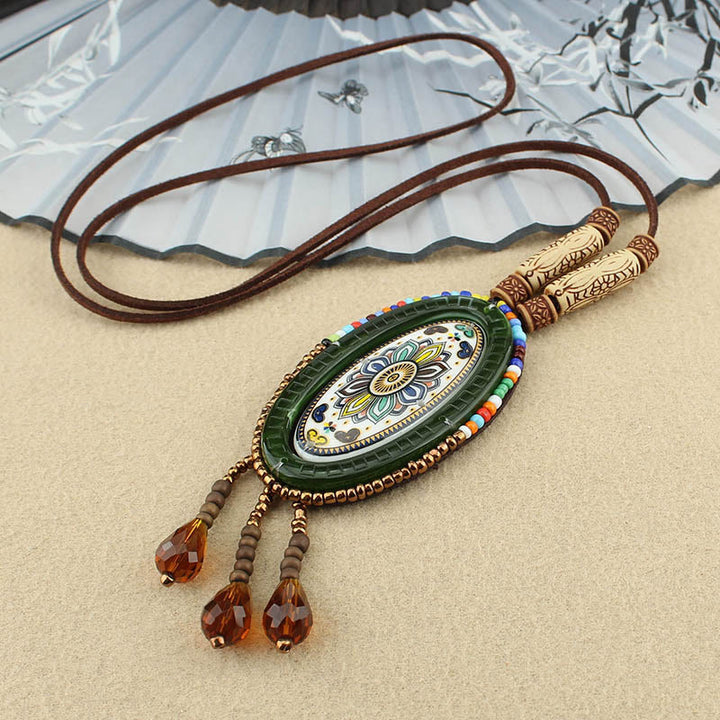 Buddha Stones Mandala Pattern Beads Creativity Necklace Pendant - Oval Mandala - image 9