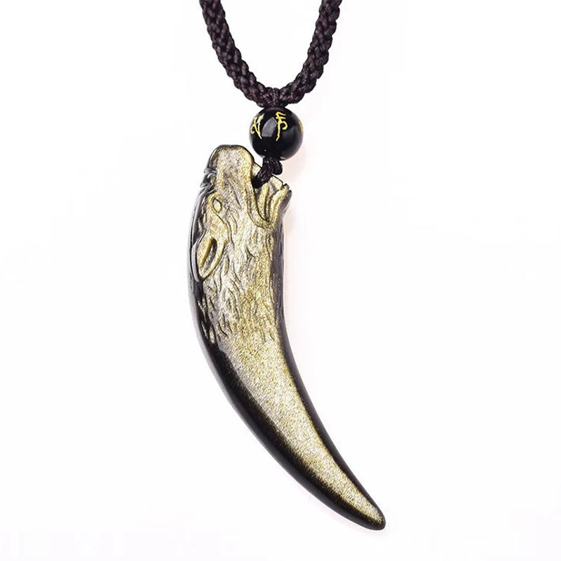 Buddha Stones Natural Black Obsidian Ice Obsidian Rainbow Obsidian Wolf Tooth Pattern Strength Necklace Pendant - image 23