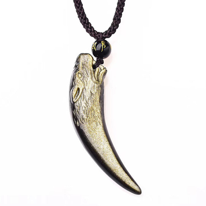 Buddha Stones Natural Black Obsidian Ice Obsidian Rainbow Obsidian Wolf Tooth Pattern Strength Necklace Pendant - image 23