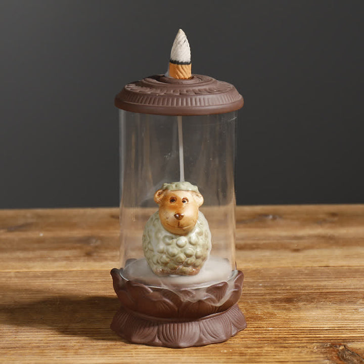 Meditation Wukong Monkey King Purple Clay Windshield Lotus Backflow Smoke Fountain Incense Burner Decoration - Sheep - image 14