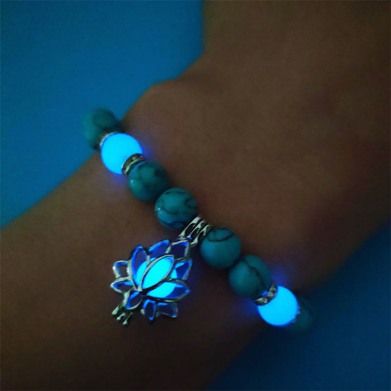 Buddha Stones Tibetan Turquoise Glowstone Luminous Bead Lotus Protection Bracelet - image 8