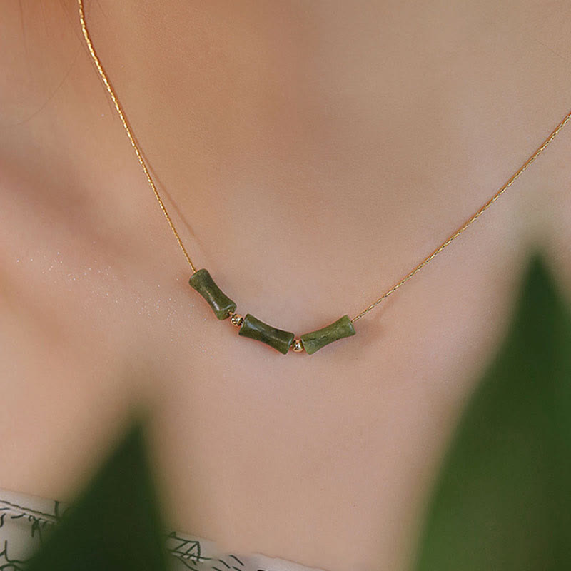 Buddha Stones Bamboo Leaf Jade Design Wealth Necklace Pendant - image 6