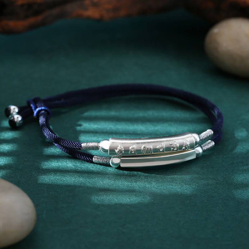 Buddha Stones 999 Sterling Silver Handmade Om Mani Padme Hum Peace Braided Bracelet - Blue Om Mani Padme Hum(Bracelet Size 22.5cm) - image 7
