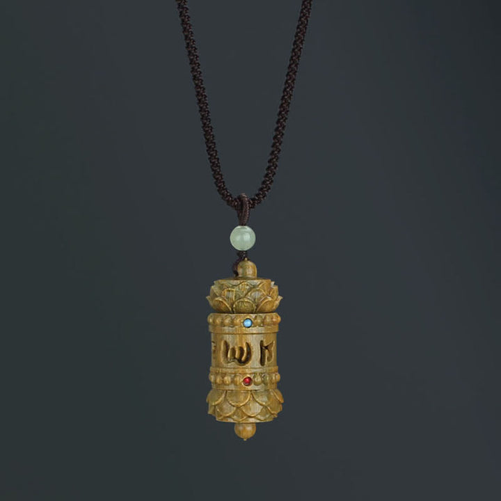 Buddha Stones Tibet Green Sandalwood Rosewood Om Mani Padme Hum Lotus Positive Soothing Necklace Pendant - Om Mani Padme Hum Green Sandalwood - image 0