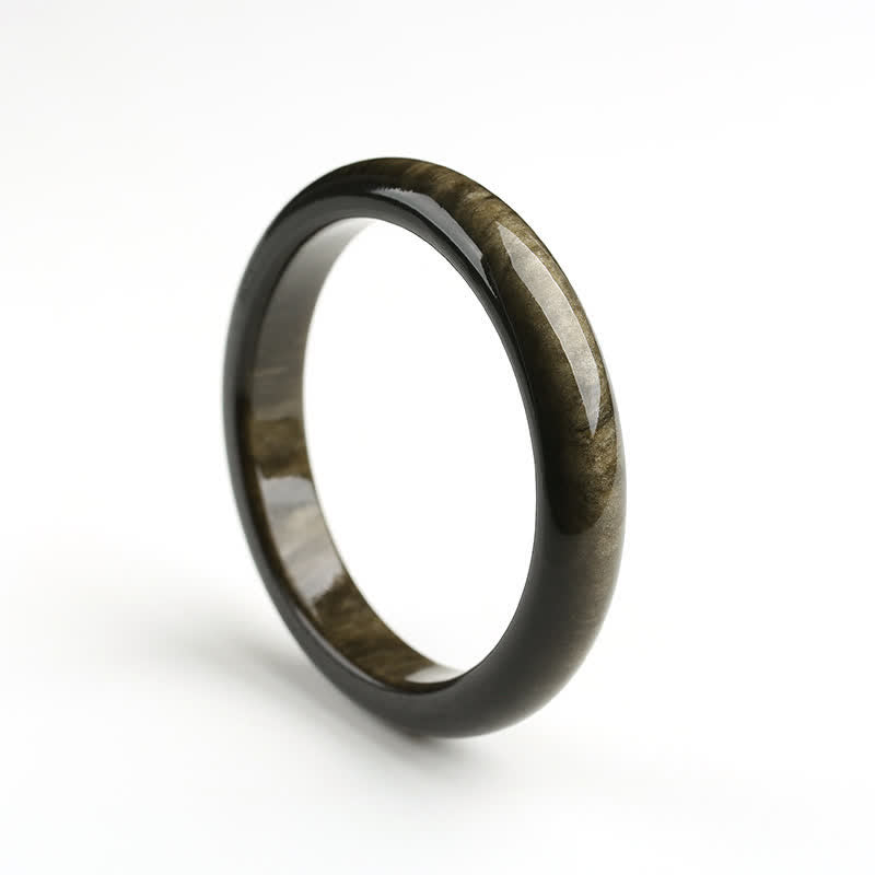 Buddha Stones Gold Sheen Obsidian Silver Sheen Obsidian Protection Bracelet Bangle - Silver Sheen Obsidian - 62mm - image 6