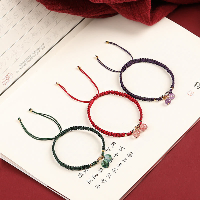 Buddha Stones Natural Strawberry Quartz Amethyst Green Phantom Bead Positive Bracelet - image 1