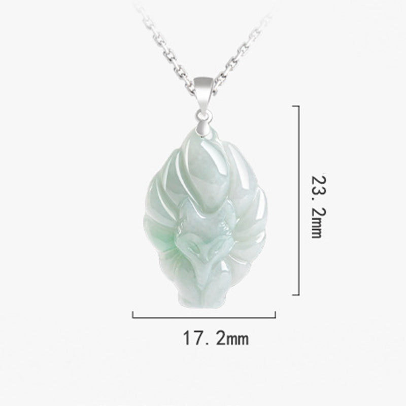Buddha Stones 925 Sterling Silver Natural Jade Nine Tailed Fox Prosperity Necklace Pendant - image 10