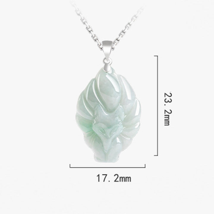 Buddha Stones 925 Sterling Silver Natural Jade Nine Tailed Fox Prosperity Necklace Pendant - image 10