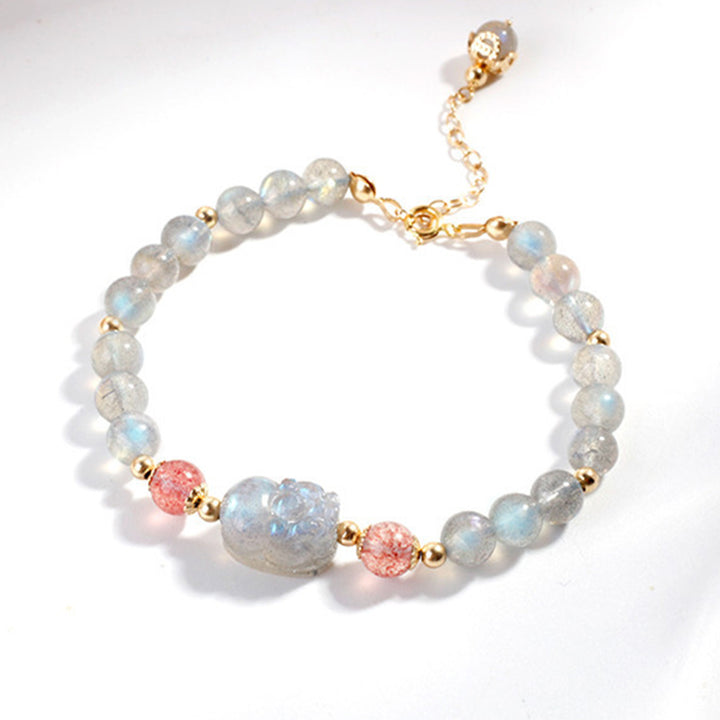 Buddha Stones Moonstone Strawberry Quartz PiXiu Healing Bracelet - image 4
