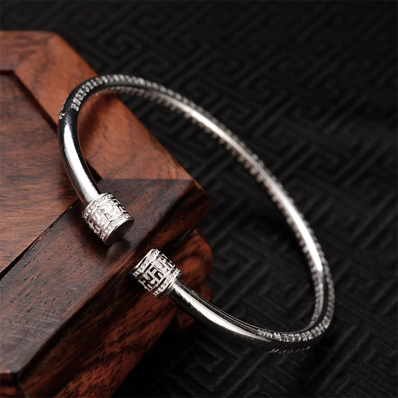 Buddha Stones Heart Sutra Engraved Swastika Pattern Luck White Copper Bracelet Bangle - image 1