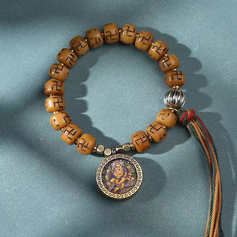 Buddha Stones Natural Tibetan Camel Bone Swastika Dzi Bead Shankha Buddha Charm Kirtimukha Luck Protection Tassel Bracelet - Camel Bone&Buddha Charm(Wrist Circumference 15-16cm) - image 6