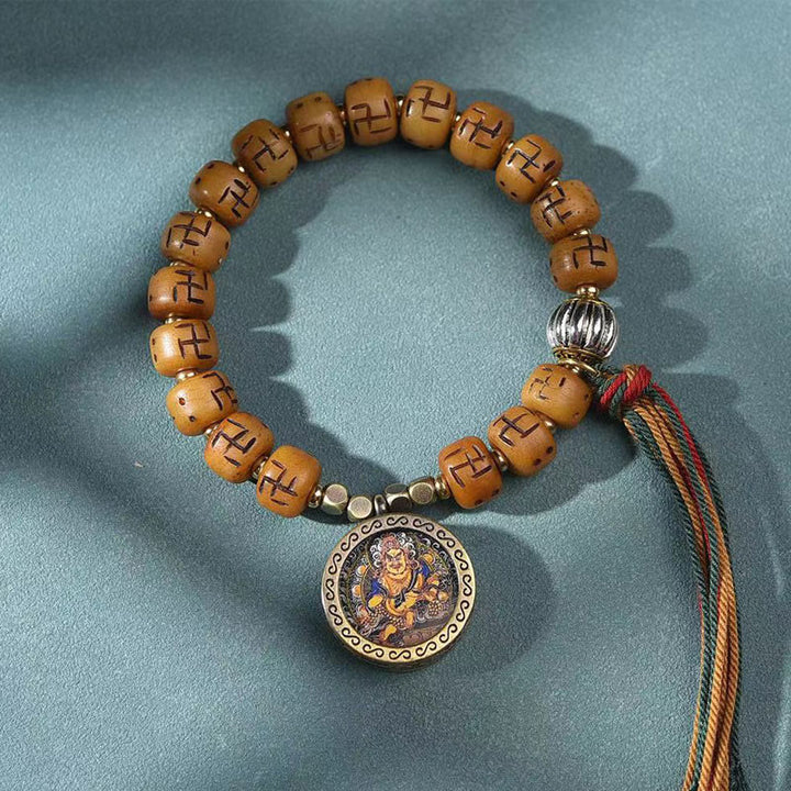 Buddha Stones Natural Tibetan Camel Bone Swastika Dzi Bead Shankha Buddha Charm Kirtimukha Luck Protection Tassel Bracelet - Camel Bone&Buddha Charm(Wrist Circumference 15-16cm) - image 6