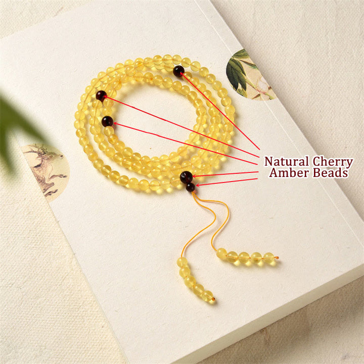 Buddha Stones 108 Mala Beads Natural Amber Clear Anxiety Bracelet - image 6