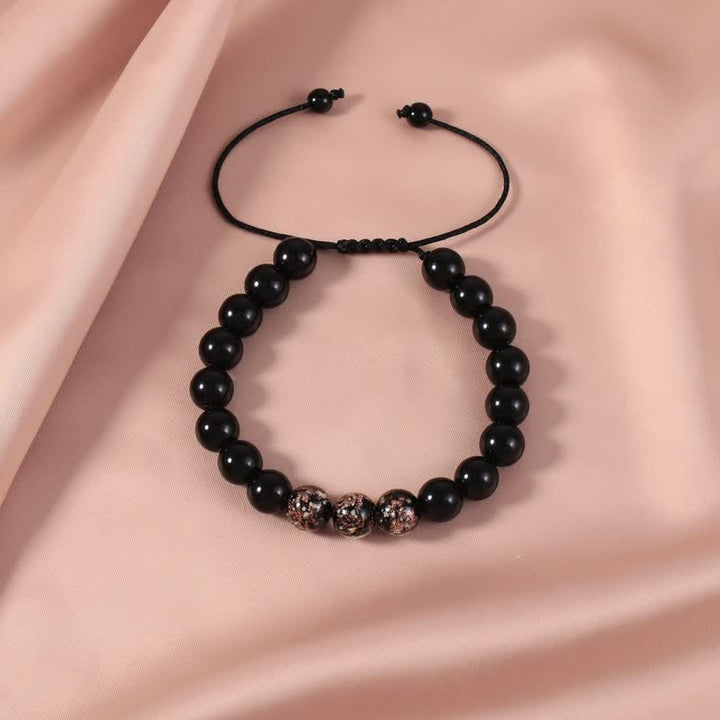 Buddha Stones Black Obsidian Luminous Glowstone Strength Bracelet - Black - image 5