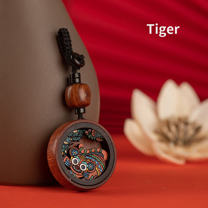 Buddha Stones Year Of The Dragon Hand Painted Chinese Zodiac Rosewood Carved Calm Key Chain - Tiger - image 11