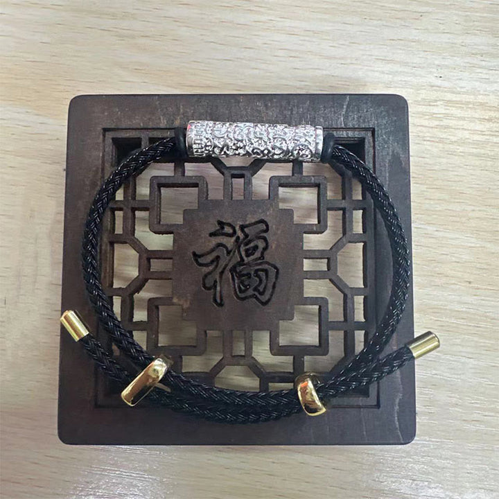 Buddha Stones Tibet Handmade Tai Sui Rope Protection Strength Braided Bracelet - Black Rope (Wrist Circumference 14-20cm) - Silver - image 6