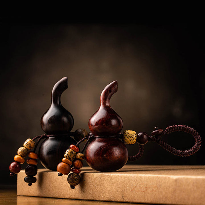 Tibetan Ebony Small Leaf Red Sandalwood Gourd Luck Protection Key Chain - image 16