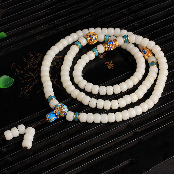 Buddha Stones Natural White Bodhi Seed Mala 108 Beads Wealth Bracelet - image 2