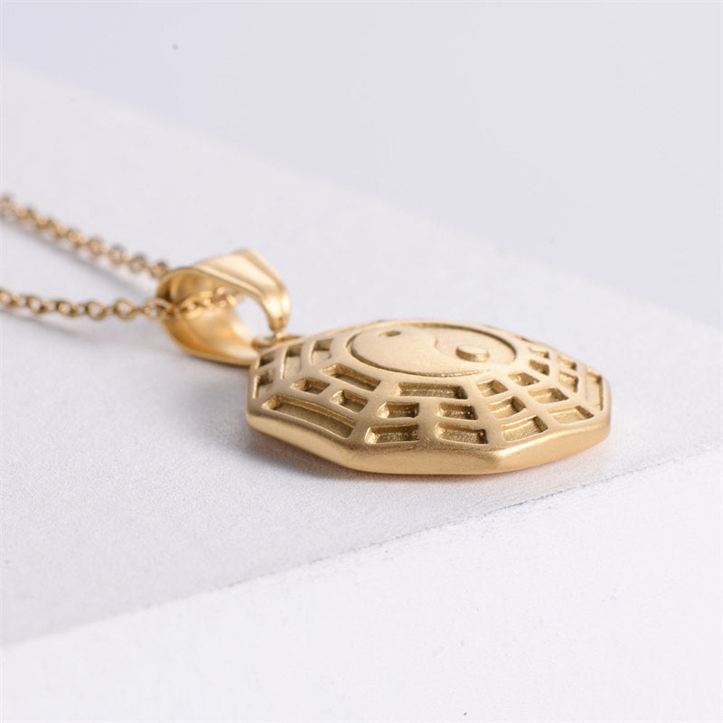 Buddha Stones Bagua Yin Yang Titanium Steel Balance Necklace Chain Pendant - image 3