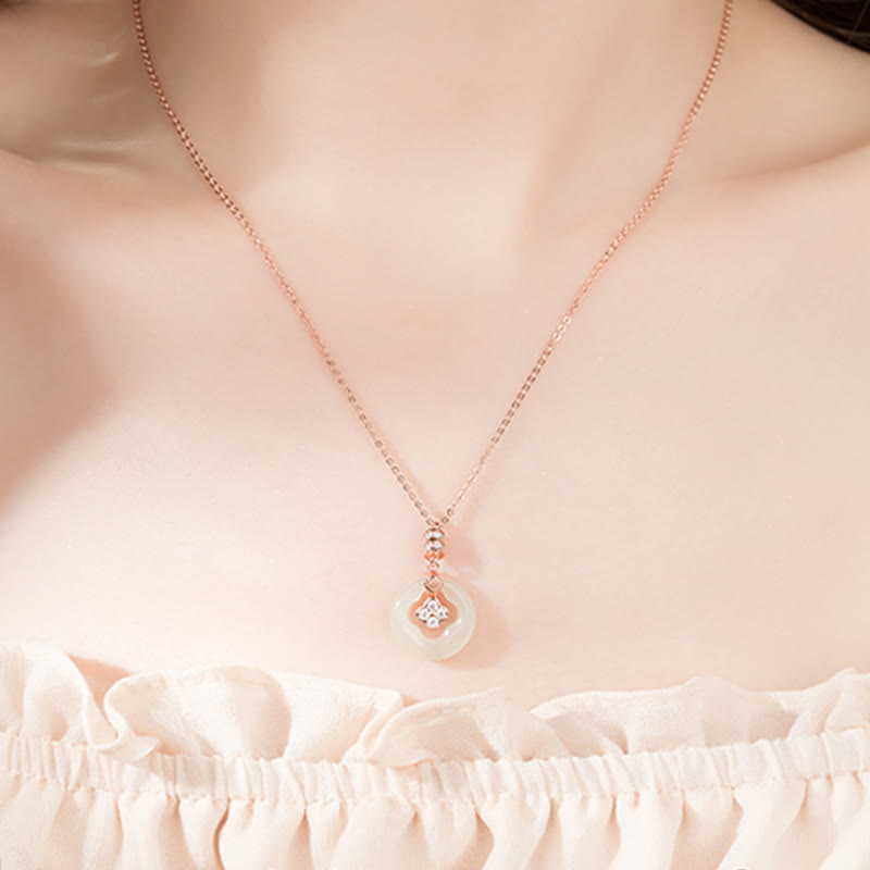 Buddha Stones 925 Sterling Silver Natural Hetian Jade Lucky Four Leaf Clover Zircon Necklace Pendant With Gift Box - image 8