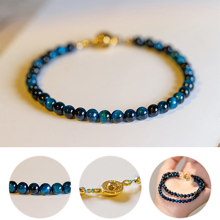 Buddha Stones Natural Blue Tiger Eye Stone Protection Chain Bracelet - image 3
