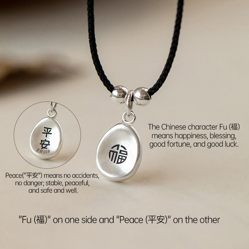 Buddha Stones 999 Sterling Silver Peace And Joy Fu Character Luck Fortune 925 Sterling Silver Chain Necklace Pendant - image 12