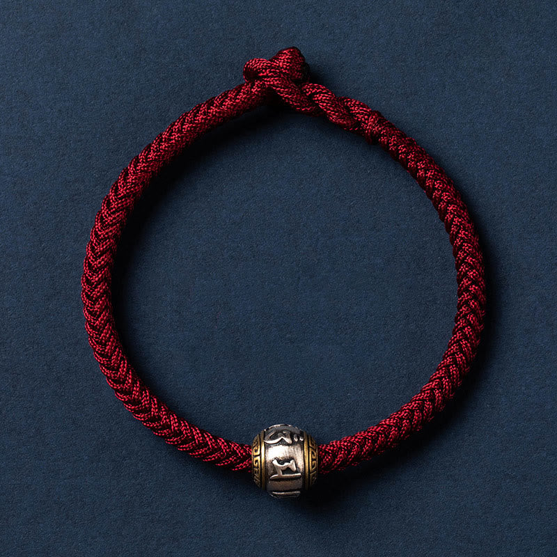 Buddha Stones 925 Sterling Silver Tibet Handmade Om Mani Padme Hum Luck Protection King Kong Knot Braided Bracelet - Simple Version - Dark Red - 18cm - image 16