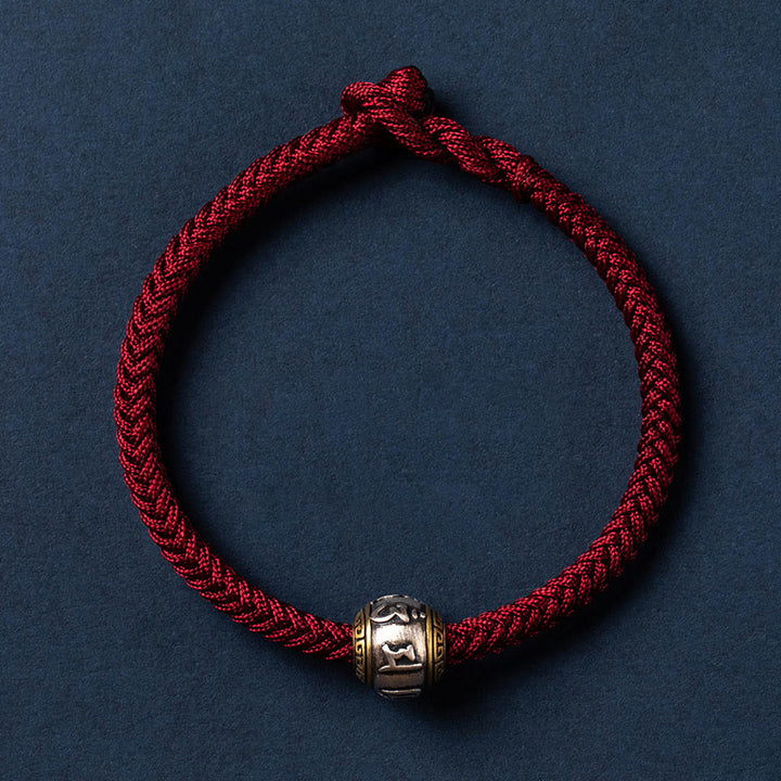 Buddha Stones 925 Sterling Silver Tibet Handmade Om Mani Padme Hum Luck Protection King Kong Knot Braided Bracelet - Simple Version - Dark Red - 18cm - image 16