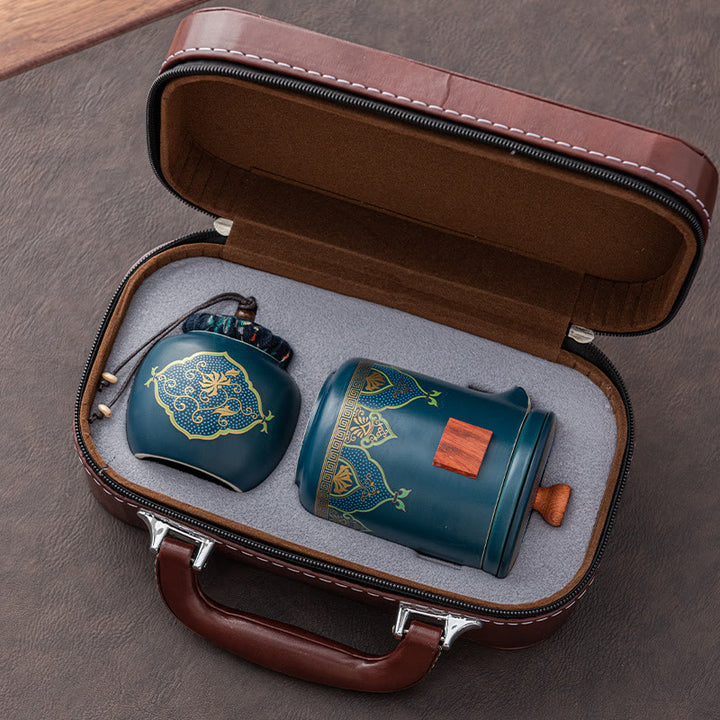 Buddha Stones Flower Chinese Gongfu Ceramic Teapot Portable Outdoor Travel Tea Set Bag - image 13