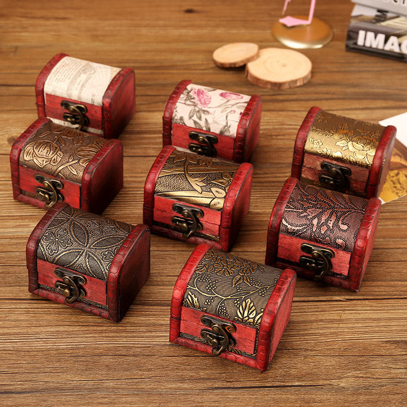 Buddha Stones Retro Small Wood Jewelry Box Lotus Golden Grape Copper Coin Daffodil Grass Flower Jewelry Storage Box - image 0