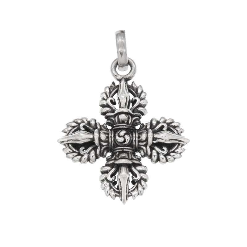 Buddha Stones 925 Sterling Silver Double Dorje Vajra Spiritual Strength Necklace Pendant - 925 Sterling Silver Double Dorje(Pendant Only) - image 1