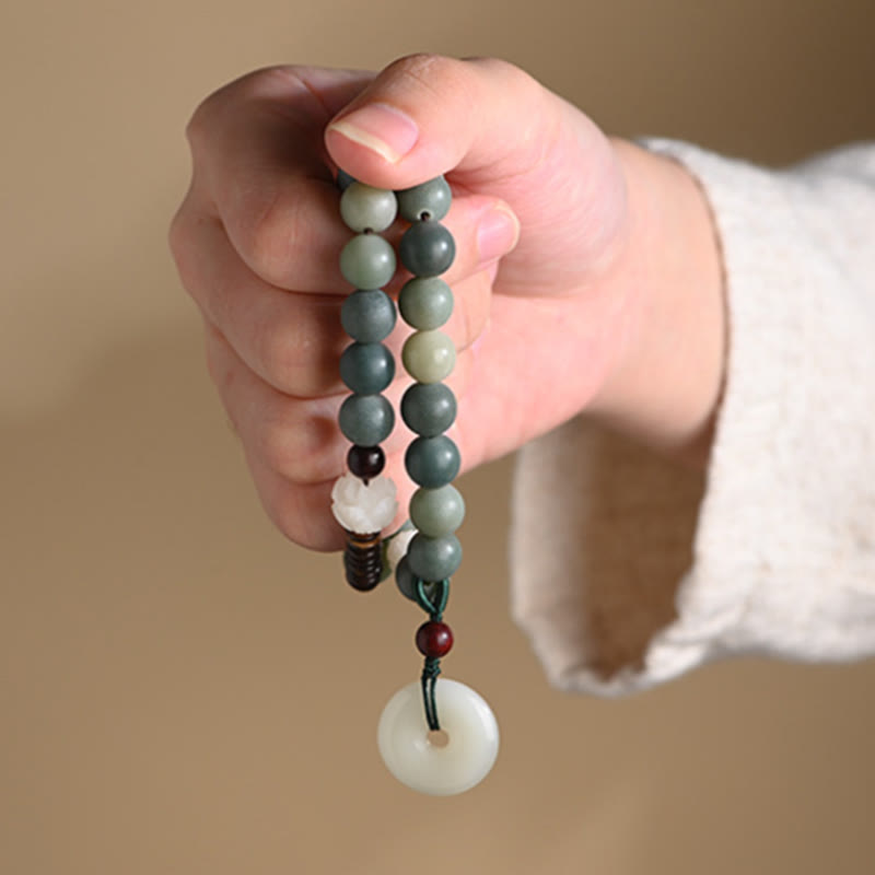 Buddha Stones Cyan Bodhi Seed Lotus Jade Peace Buckle Wisdom Double Wrap Bracelet - image 11