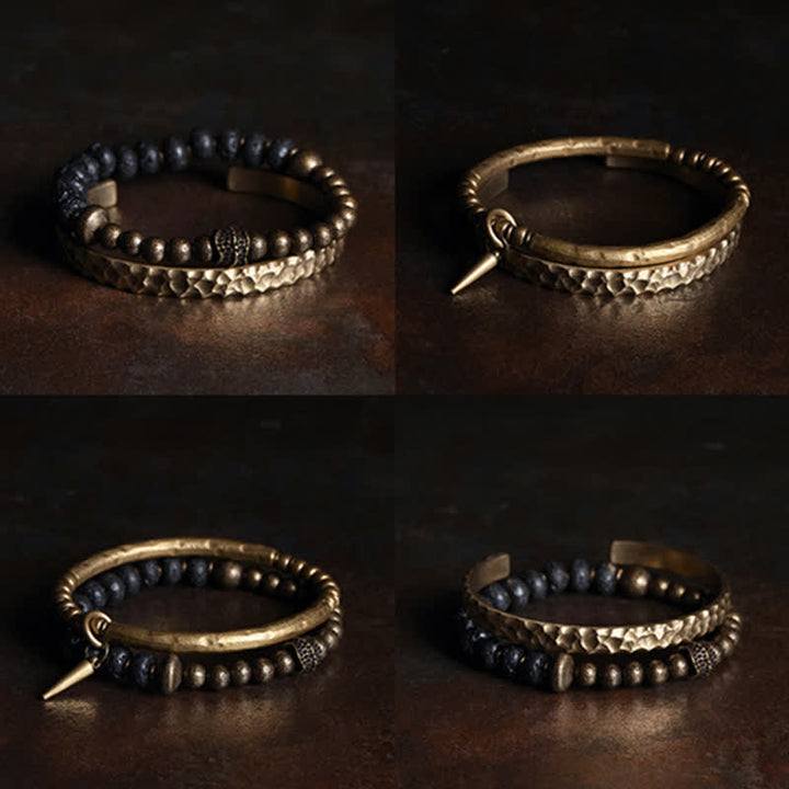 Buddha Stones Lava Rock Stone Copper Balance Cuff Bracelet Bangle - image 20
