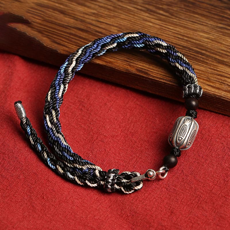 Buddha Stones 925 Sterling Silver Koi Fish Wealth Reincarnation Knot Braid String Bracelet - Reincarnation Knot(Wrist Circumference 15-21cm) - image 0