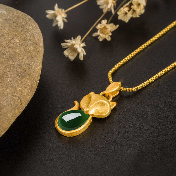 Buddha Stones Green Chalcedony Fox Pattern Courage Necklace Pendant - image 2