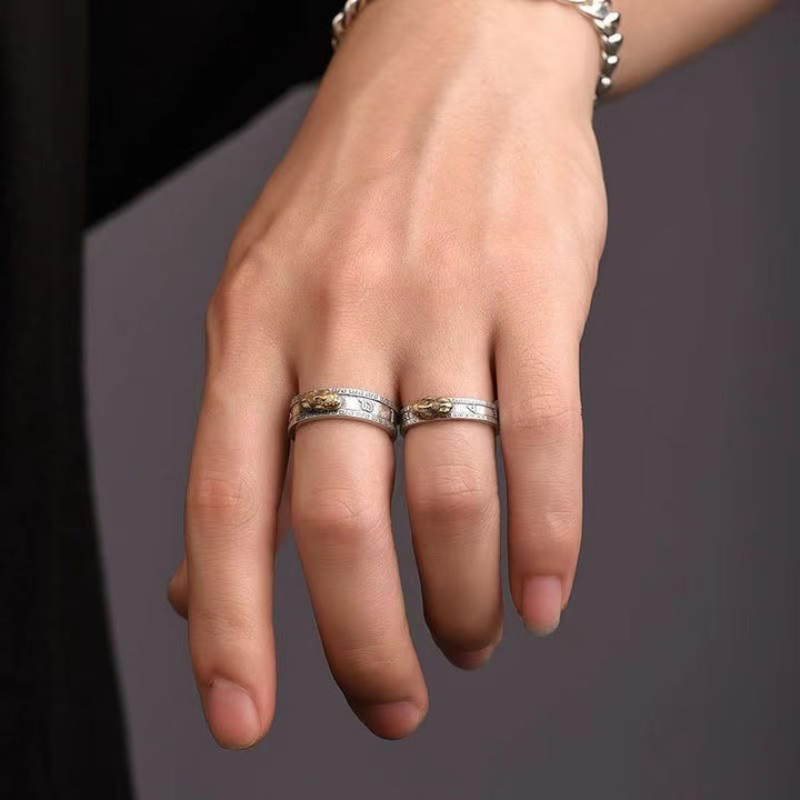 Buddha Stones PiXiu Om Mani Padme Hum Heart Sutra Luck Wealth Couple Ring - image 5