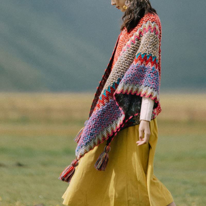 Buddha Stones Tibetan Shawl Knitting Warm Cloak Tibetan Tassel Scarf - image 4