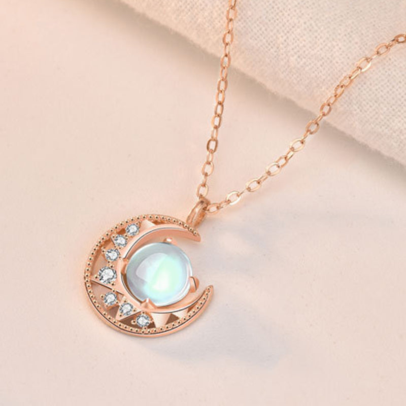 Buddha Stones 925 Sterling Silver Moonstone Moon Pattern Love Necklace Pendant - image 2