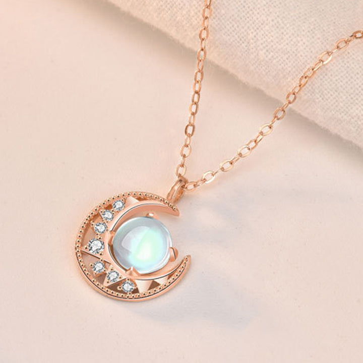Buddha Stones 925 Sterling Silver Moonstone Moon Pattern Love Necklace Pendant - image 2
