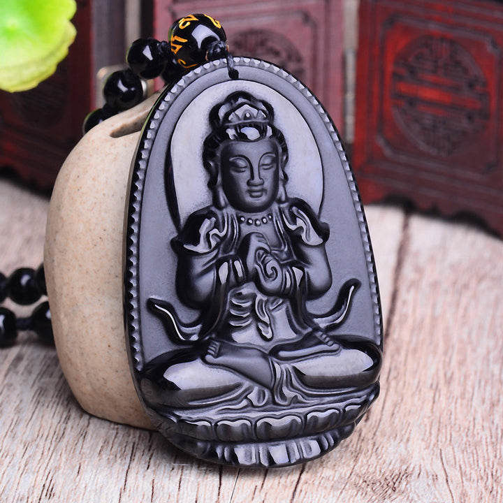 Buddha Stones Chinese Zodiac Obsidian Buddha Amulet Protection Pendant Necklace - image 5