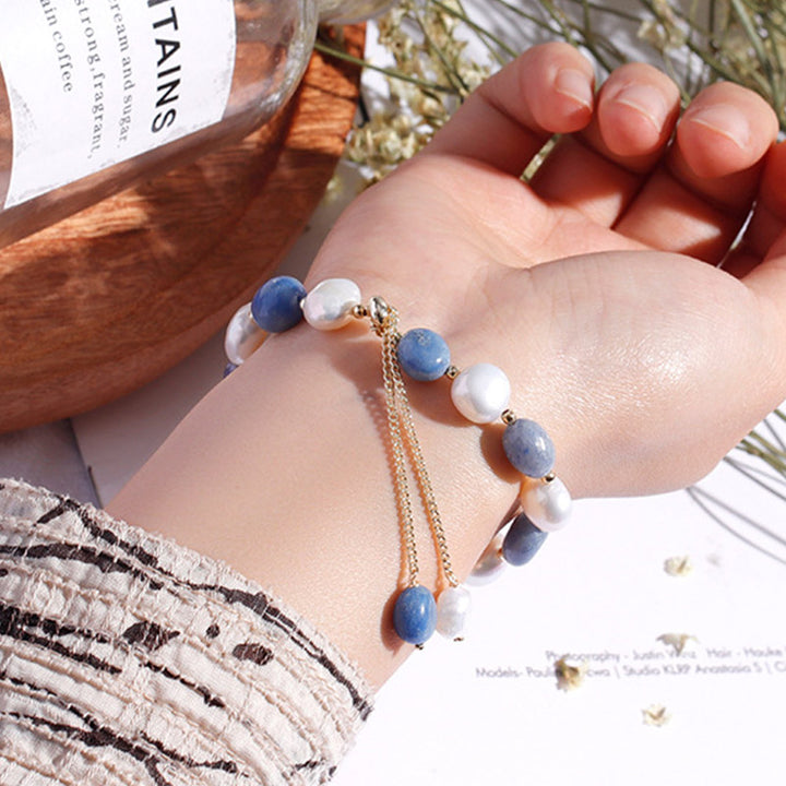 Buddha Stones Natural Blue Aventurine Crystal Pearl Bead Healing Bracelet - image 2