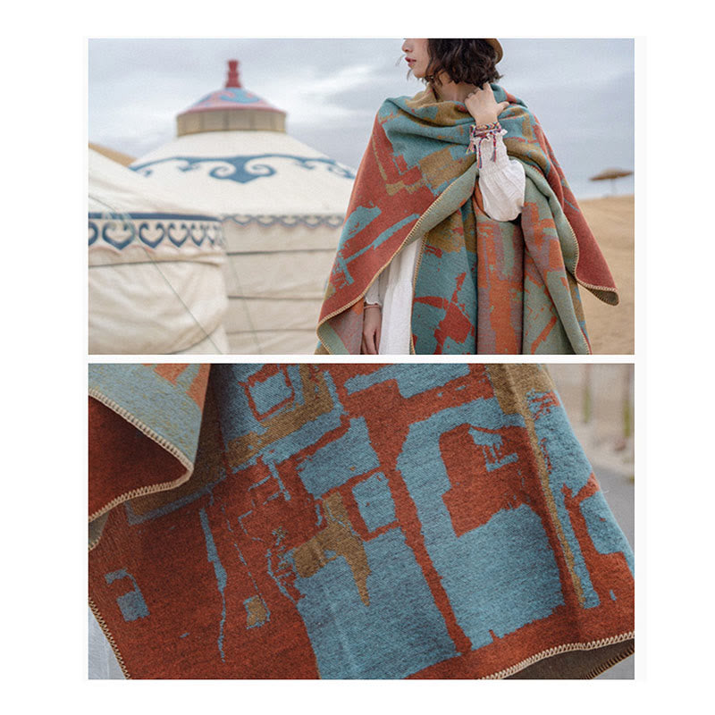 Tibetan Orange Shawl Warm Cloak Scarf - image 13