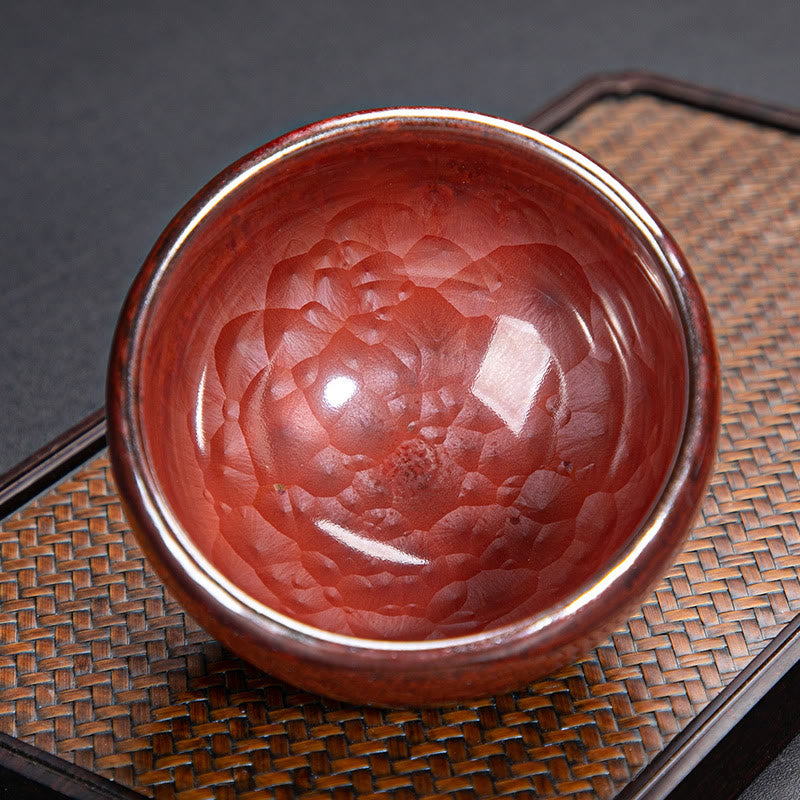 Buddha Stones Handmade Chinese Jianzhan Lotus Design Ceramic Teacup Kung Fu Tea Cup - Big 9.5cm*6.3cm*170ml - image 0