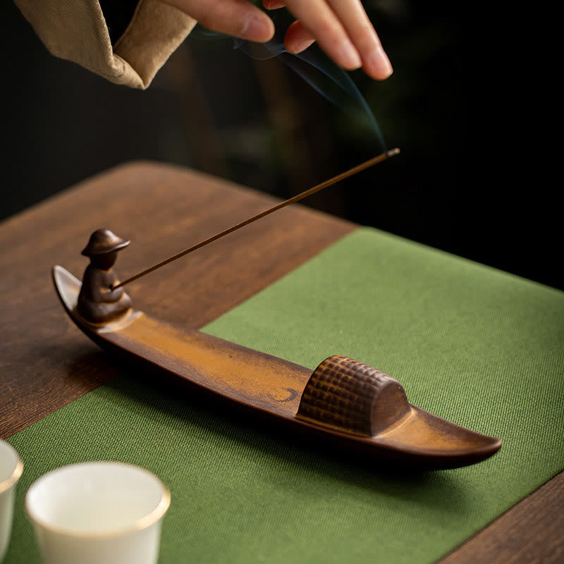 Buddha Stones A Lonely Fisherman Afloat Ceramic Healing Incense Burner - image 11