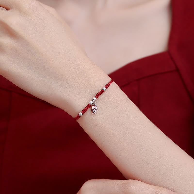 Buddha Stones 925 Sterling Silver Luck Koi Fish Wealth Handcrafted Braided Red Bracelet - image 4