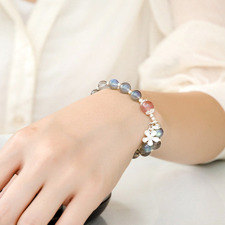 Buddha Stones Moonstone Strawberry Quartz Flower Healing Charm Bracelet - image 2