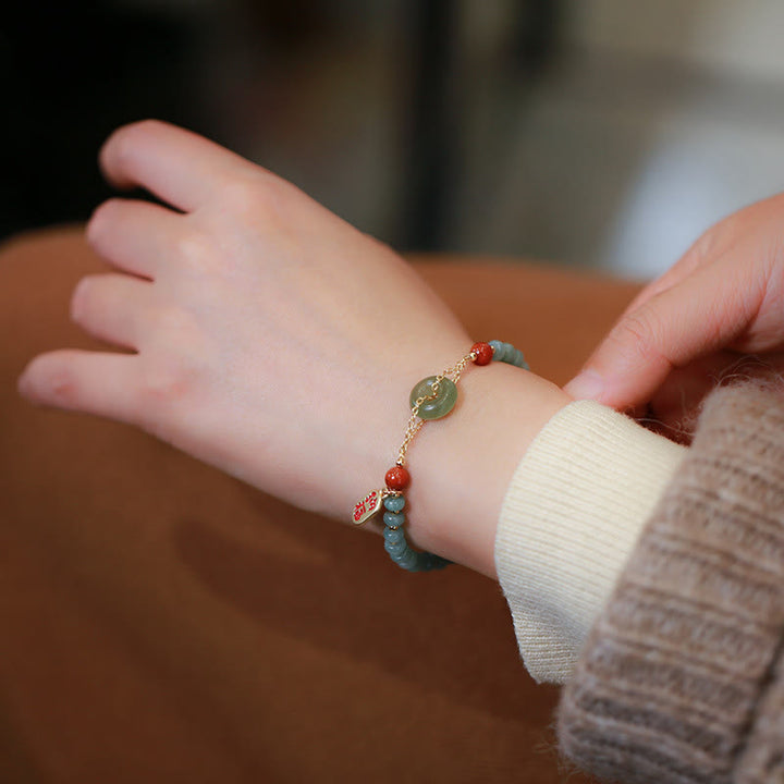 Buddha Stones Natural Hetian Jade Red Agate Peace Buckle Lucky Fortune Bracelet - image 4