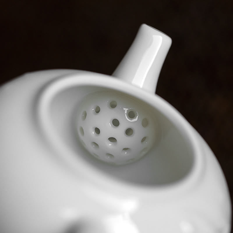 White Plum Pine Bamboo Engraved Design Ceramic Teapot - image 2